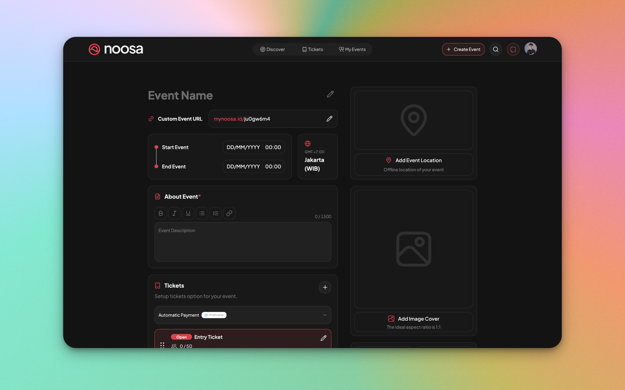 Organiser profile with upcoming events