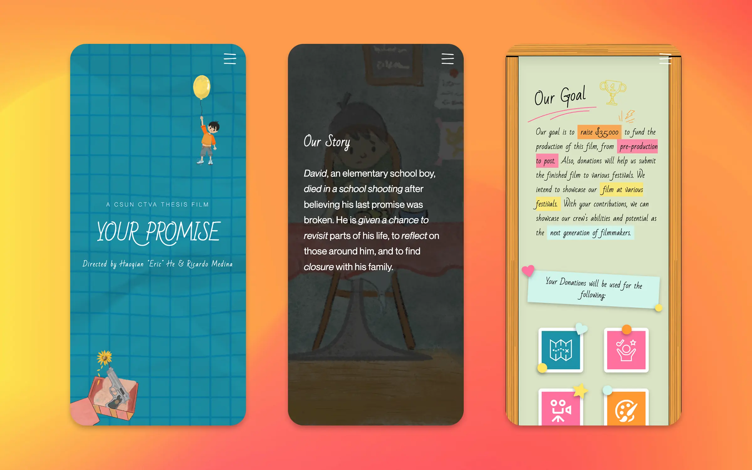 Mobile — landing, story and the goal